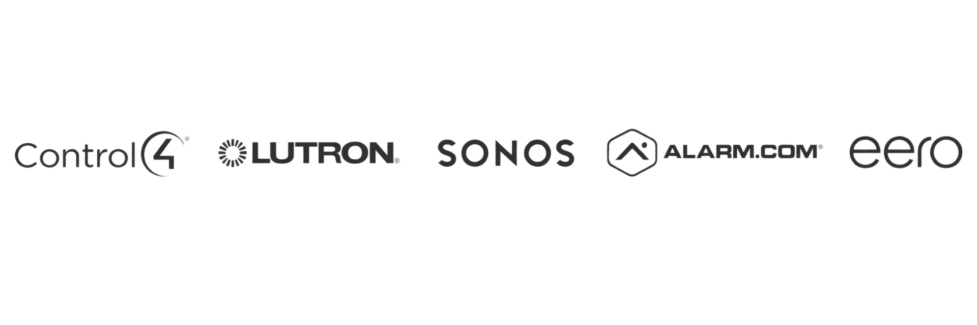 Control4, Lutron, Sonos, Alarm.com and eero brand logos